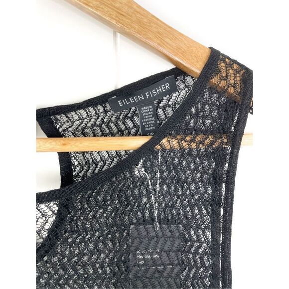 NWT $318 Eileen Fisher Sheer Hemp Herringbone Lace Open Knit Tank Dress Black - Picture 5 of 14